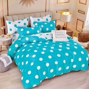 Lenjerie pat 1 PERSOANA,  FINET, 4 piese, Jojo Home, Bleu-Alb, buline