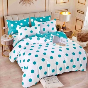 Lenjerie pat 1 PERSOANA,  FINET, 4 piese, Jojo Home, Alb-Bleu, buline