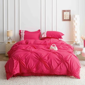 Lenjerie pat dublu,  Soft Touch, 6 piese, cu PLIURI BRODATE, Jojo Home, Fuchsia