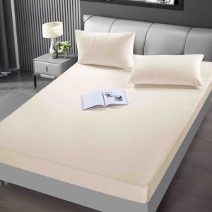 Cearsaf cu elastic, CATIFEA, 160/180x200cm, 2 fete de perne 50x70cm, Jojo Home, Uni, Crem