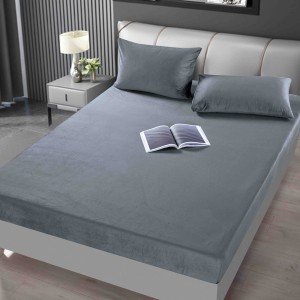 Cearsaf cu elastic, CATIFEA, 160/180x200cm, 2 fete de perne 50x70cm, Jojo Home, Uni, Gri inchis