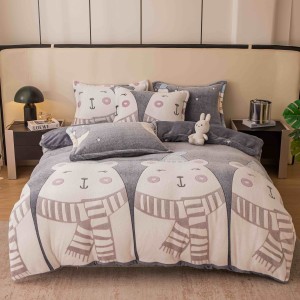 Lenjerie pat 1 PERSOANA, Super Pufoasa COCOLINO, 4 piese, Jojo Home, Gri, ursuleti