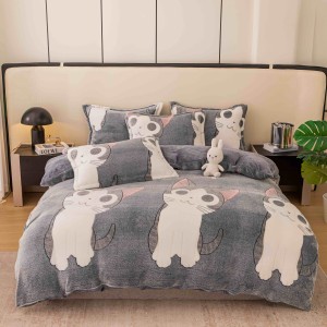 Lenjerie pat 1 PERSOANA, Super Pufoasa COCOLINO, 4 piese, Jojo Home, Gri, pisici