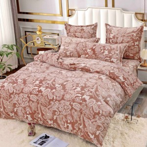 Lenjerie pat dublu, Super Pufoasa COCOLINO, 6 piese, Jojo Home, Roz pudra, model floral