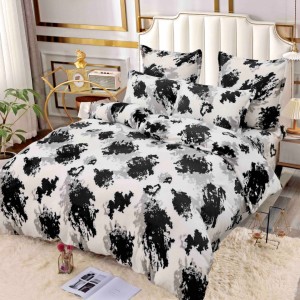 Lenjerie pat dublu, Super Pufoasa COCOLINO, 6 piese, Jojo Home, Alb-Negru, animal print