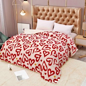 Patura CoCoLiNo cu blanita, 200x230cm, Jojo Home, Crem-Rosu, inimioare