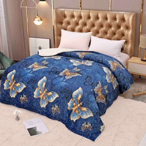 Patura CoCoLiNo cu blanita, 200x230cm, Jojo Home, Albastru, fluturi