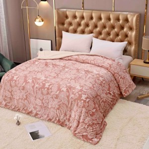 Patura CoCoLiNo cu blanita, 200x230cm, Jojo Home, Roz, model floral