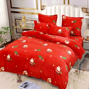 Lenjerie pat dublu, Super Pufoasa COCOLINO, 6 piese, Jojo Home, Rosu, Mos Craciun