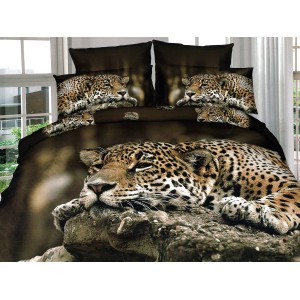 Lenjerie pat dublu, Ralex Pucioasa, Bumbac Satinat, 4 piese, 3D Digital Print Pucioasa, Maro, leopard