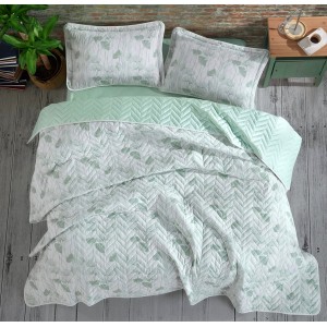 Set cuvertura de pat dublu, 3 piese, Bumbac 100%, 240x260cm, Clasy, PERU V1 Mint