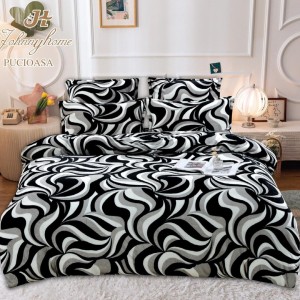 Lenjerie pat dublu, Super Pufoasa COCOLINO, 6 piese, Negru, abstract