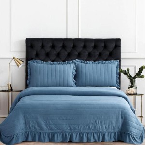 Cuvertura pat dublu, matlasata, 3 PIESE, Bumbac Satinat Superior, Albastru