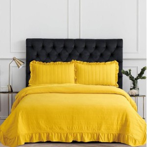 Cuvertura pat dublu, matlasata, 3 PIESE, Bumbac Satinat Superior, Galben