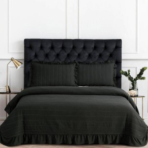 Cuvertura pat dublu, matlasata, 3 PIESE, Bumbac Satinat Superior, Negru