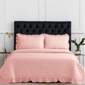 Cuvertura pat dublu, matlasata, 3 PIESE, Bumbac Satinat Superior, Roz