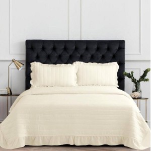 Cuvertura pat dublu, matlasata, 3 PIESE, Bumbac Satinat Superior, Crem