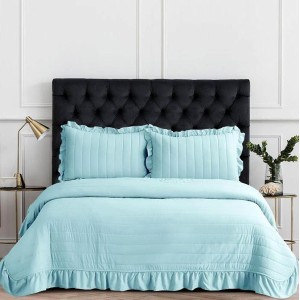 Cuvertura pat dublu, matlasata, 3 PIESE, Bumbac Satinat Superior, Bleu