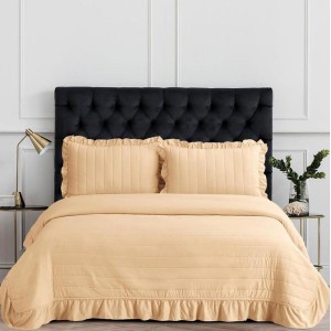 Cuvertura pat dublu, matlasata, 3 PIESE, Bumbac Satinat Superior, Bej