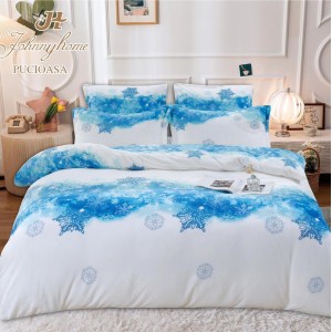 Lenjerie pat dublu, Super Pufoasa COCOLINO, 6 piese, Bleu, fulgi de zapada
