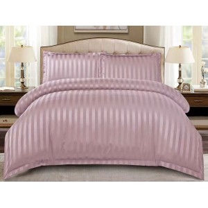 Lenjerie HoReCa, pat dublu, Damasc Finetat Deluxe cu Elastic, 4 piese, Pudra