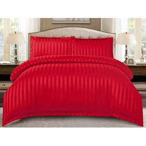 Lenjerie HoReCa, pat dublu, Damasc Finetat Deluxe cu Elastic, 4 piese, Rosu