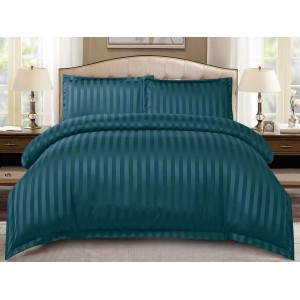 Lenjerie HoReCa, pat dublu, Damasc Finetat Deluxe cu Elastic, 4 piese, Turquoise