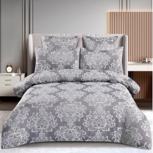 Lenjerie pat dublu, JACQUARD FINETAT, 6 piese, cu ELASTIC, Gri deschis Lenjerie pat dublu, JACQUARD FINETAT, 6 piese, cu ELASTIC, Gri deschis