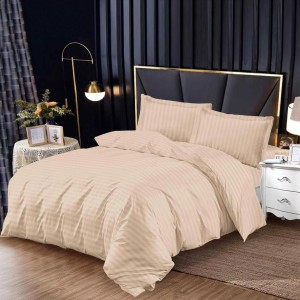 Lenjerie HoReCa, pat single, Damasc Finetat Deluxe cu Elastic, 4 piese, Bej