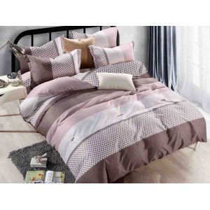 Lenjerie pat 1 PERSOANA,  FINET, 4 piese, Jojo Home, Maro, dungi