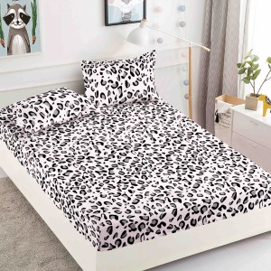 Cearsaf cu elastic, Bumbac FINET, 160/180x200cm, 2 fete de perne 50x70cm, Jojo Home, Gri-Negru, animal print