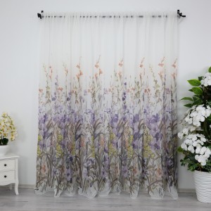 Perdea din matase imprimata - 5m latime x 232cm inaltime x Rejansa pt bara, flori mov