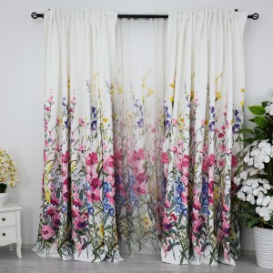 Draperie Satinata imprimata, 10x2.54m, cu rejansa pentru SINA, flori roz