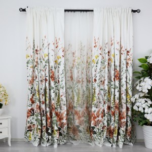 Set 2 bucati de Draperie Satinata imprimata - 200cm x 232cm x rejansa pt bara, flori de toamna