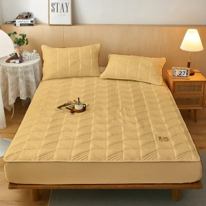 Husã matlasatã tip topper din bumbac satinat, 180x200cm + 2 fete de perna 50x70cm, Camel