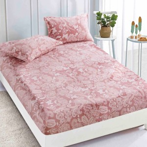 Cearsaf cu elastic COCOLINO, 180x200x25cm, 2 fete de perne, Jojo Home, Roz, model floral