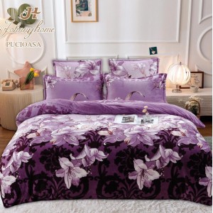Lenjerie pat dublu, Super Pufoasa COCOLINO, 6 piese, Mov, crini