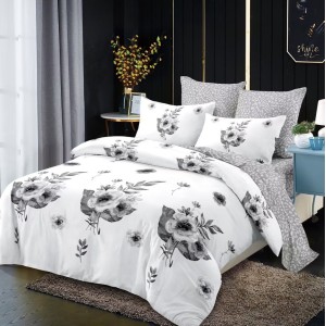 Lenjerie pat dublu,  FINET, 6 piese, Gri, flori