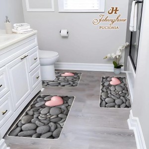 Set 3 covoare pentru Baie, Gri, pietre, inimioare