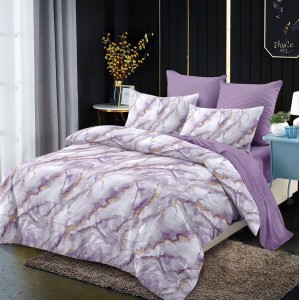 Lenjerie pat dublu,  FINET, cu elastic, 6 piese, Mov, abstract