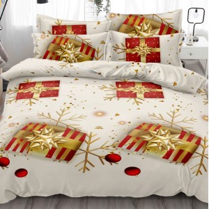 Lenjerie pat dublu,  FINET, 6 piese, Craciun, Auriu