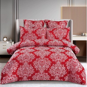 Lenjerie pat dublu, JACQUARD FINETAT, 6 piese, cu ELASTIC, Rosu Lenjerie pat dublu, JACQUARD FINETAT, 6 piese, cu ELASTIC, Rosu