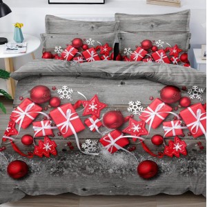 Lenjerie pat dublu,  FINET, 6 piese, Craciun, Gri
