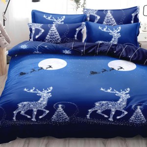 Lenjerie pat dublu,  FINET, 6 piese, Craciun, Albastru