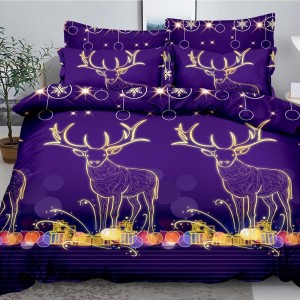 Lenjerie pat dublu,  FINET, 6 piese, Craciun, Mov