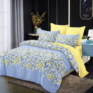 Lenjerie pat dublu,  FINET, 6 piese, Bleu, flori