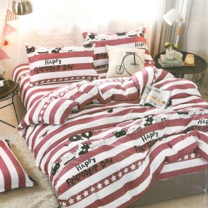 Lenjerie pat dublu cu doua feţe, bumbac satinat, 4 piese,  Alb, dungi