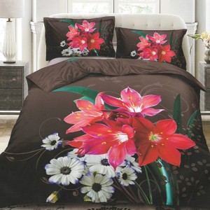 Lenjerie pat dublu, 4 piese, IMPRIMEU 3D Multiplicat, Microfibra, Maro, crini