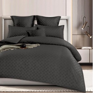 Lenjerie pat dublu,  FINET cu ELASTIC, 6 piese, Negru