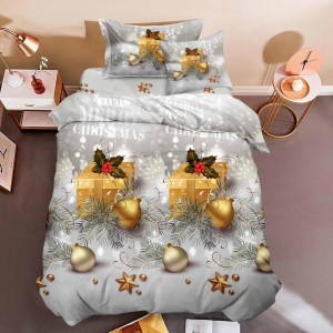 Lenjerie pat 1 PERSOANA, BUMBAC FINET, 4 piese, cu ELASTIC, Craciun, Gri
